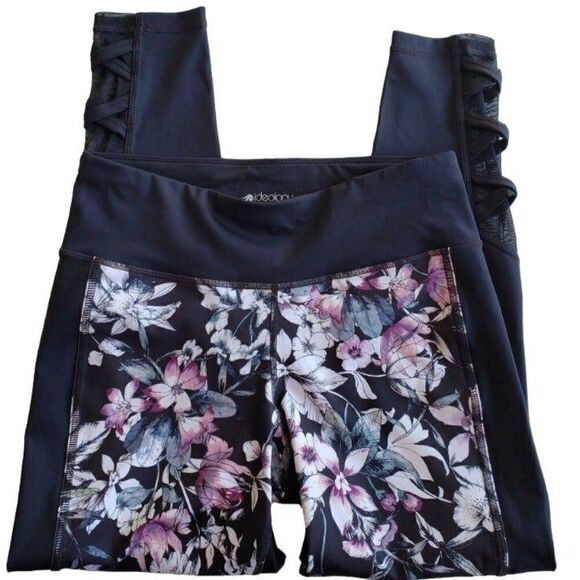 Women's Leggings Medium Low Rise Black Floral Mesh Inset Joggers M NWOT - Picture 4 of 7